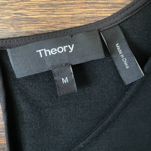 Theory Black Lexanda C Idol Bell-Sleeve Peplum Top Woo/Silk-Medium - Picture 4 of 9